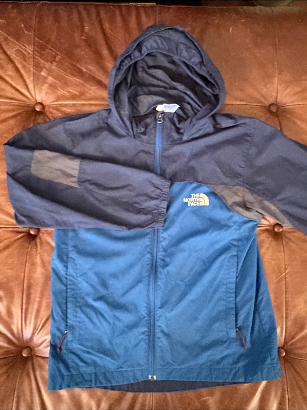 GUC Kids Sz M North Face blue and grey navy blue/grey Jacket with hood.